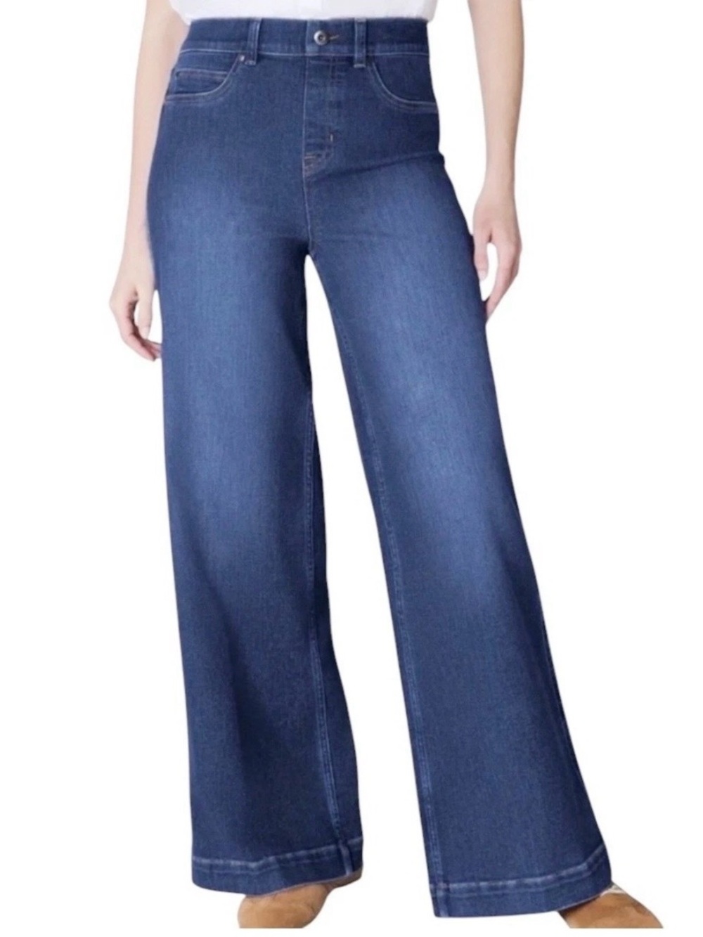 NWT Spanx Pull-On Wide Leg Jeans Tall Plus Authentic Blue